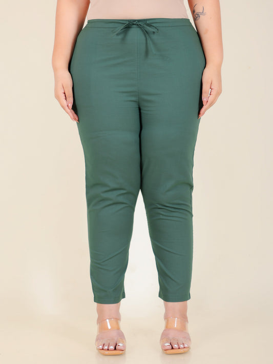 Soft Cotton Solid Green Tapered Tapered Trousers