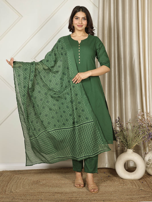 Cotton Voile Floral Green Dupatta