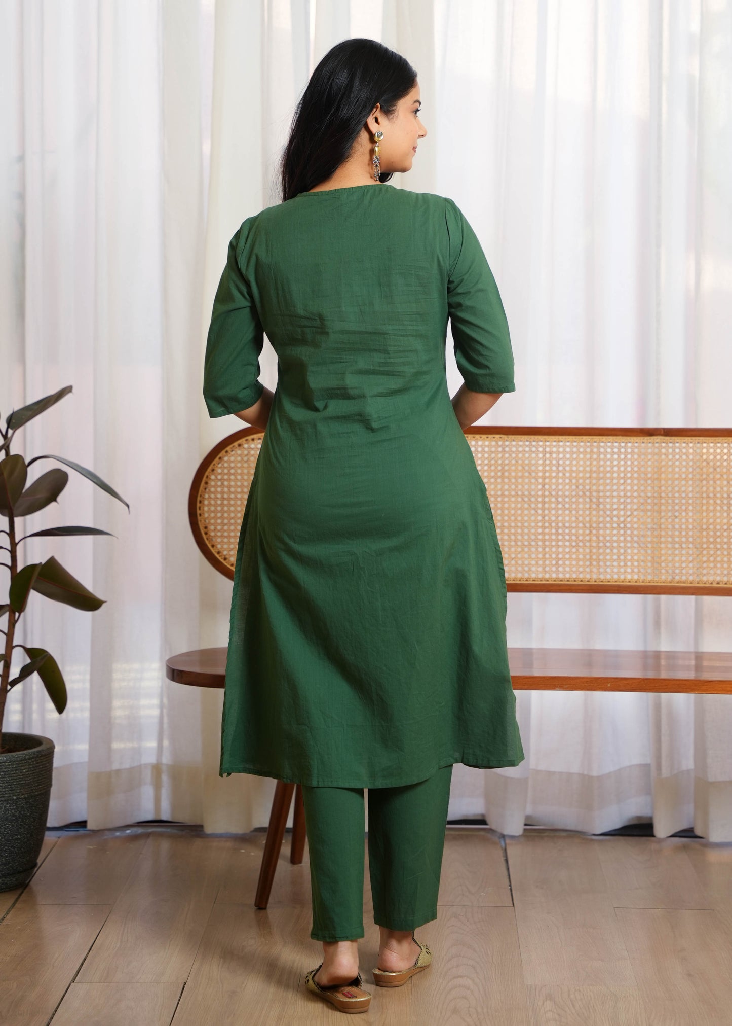 Soft Cotton Solid A-line Green Kurta
