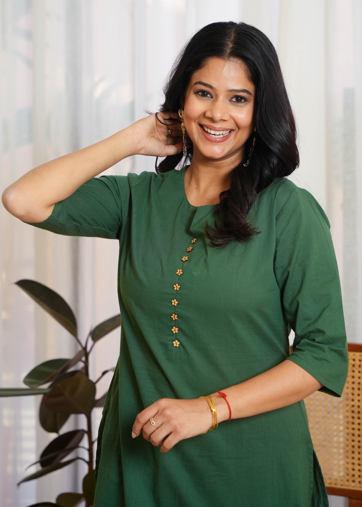 Soft Cotton Solid A-line Green Kurta