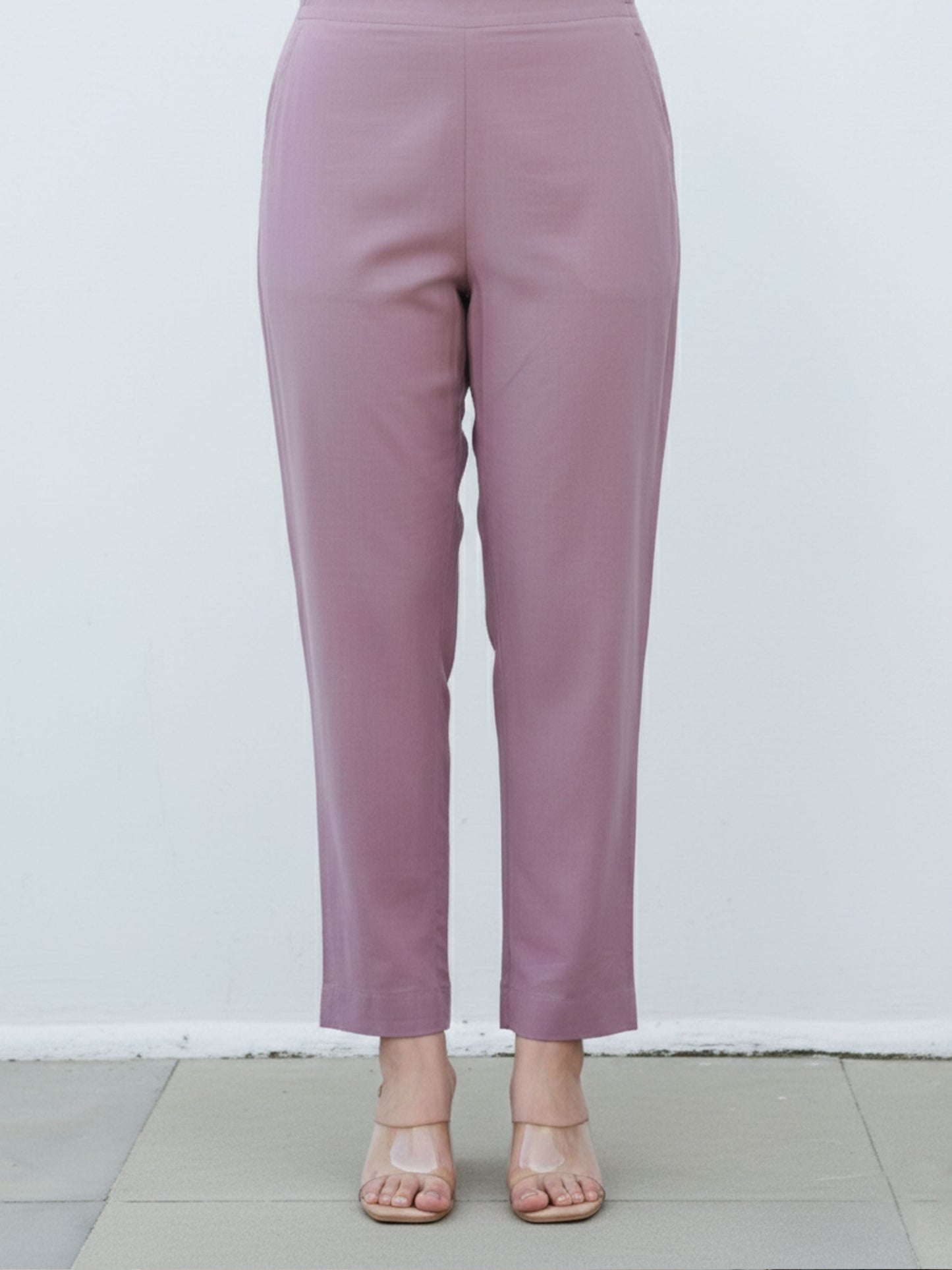 Soft Cotton Solid Dusty Purple Tapered Trousers
