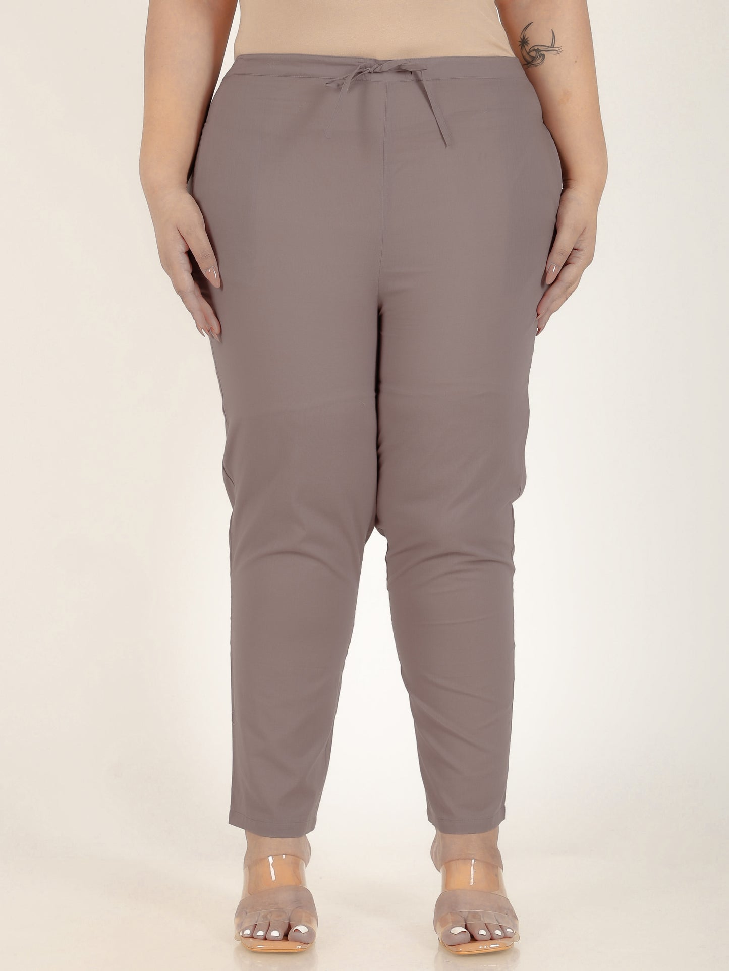 Soft Cotton Solid Brown Tapered Trousers