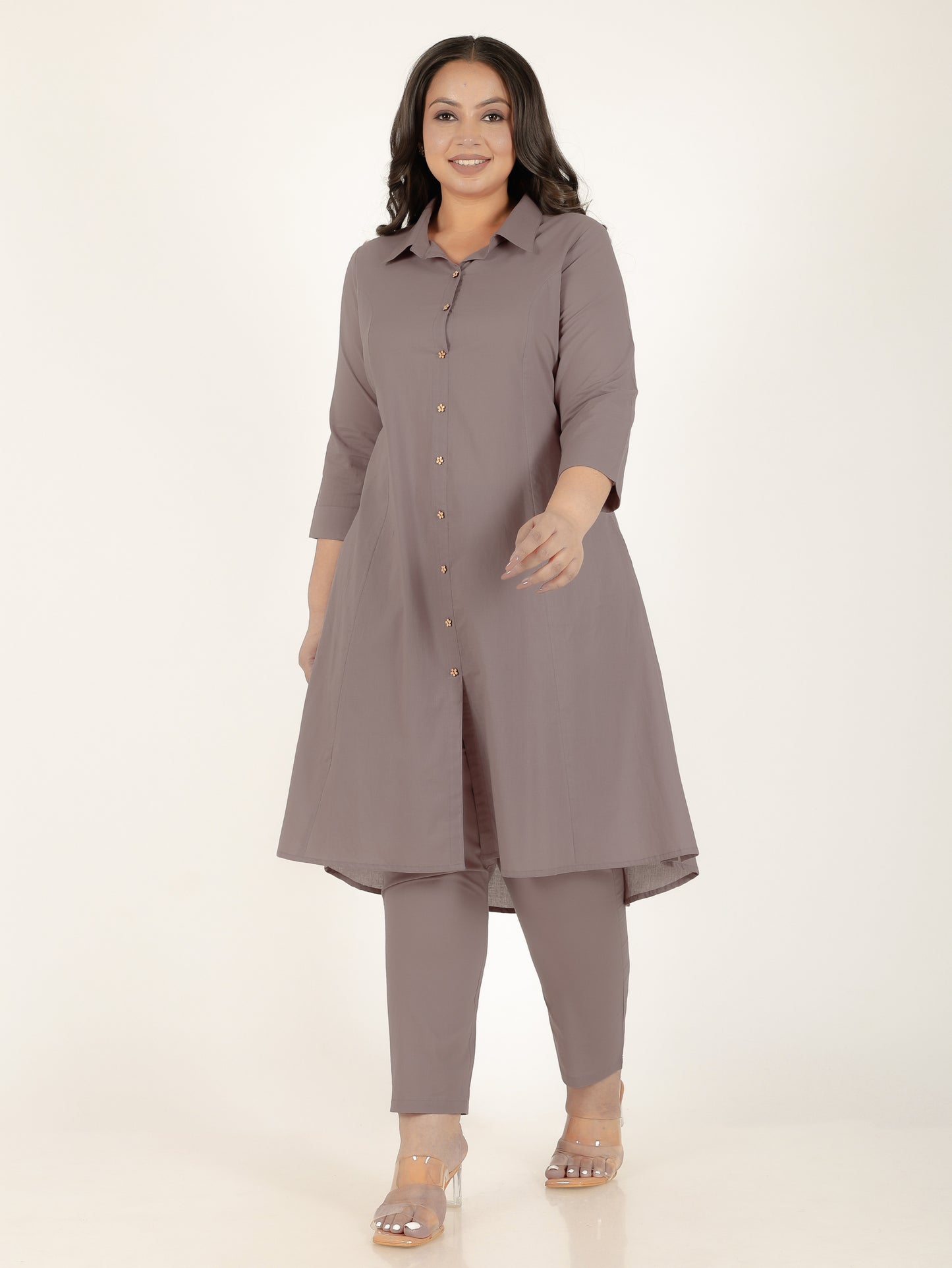Soft Cotton Solid High Low Brown Kurta