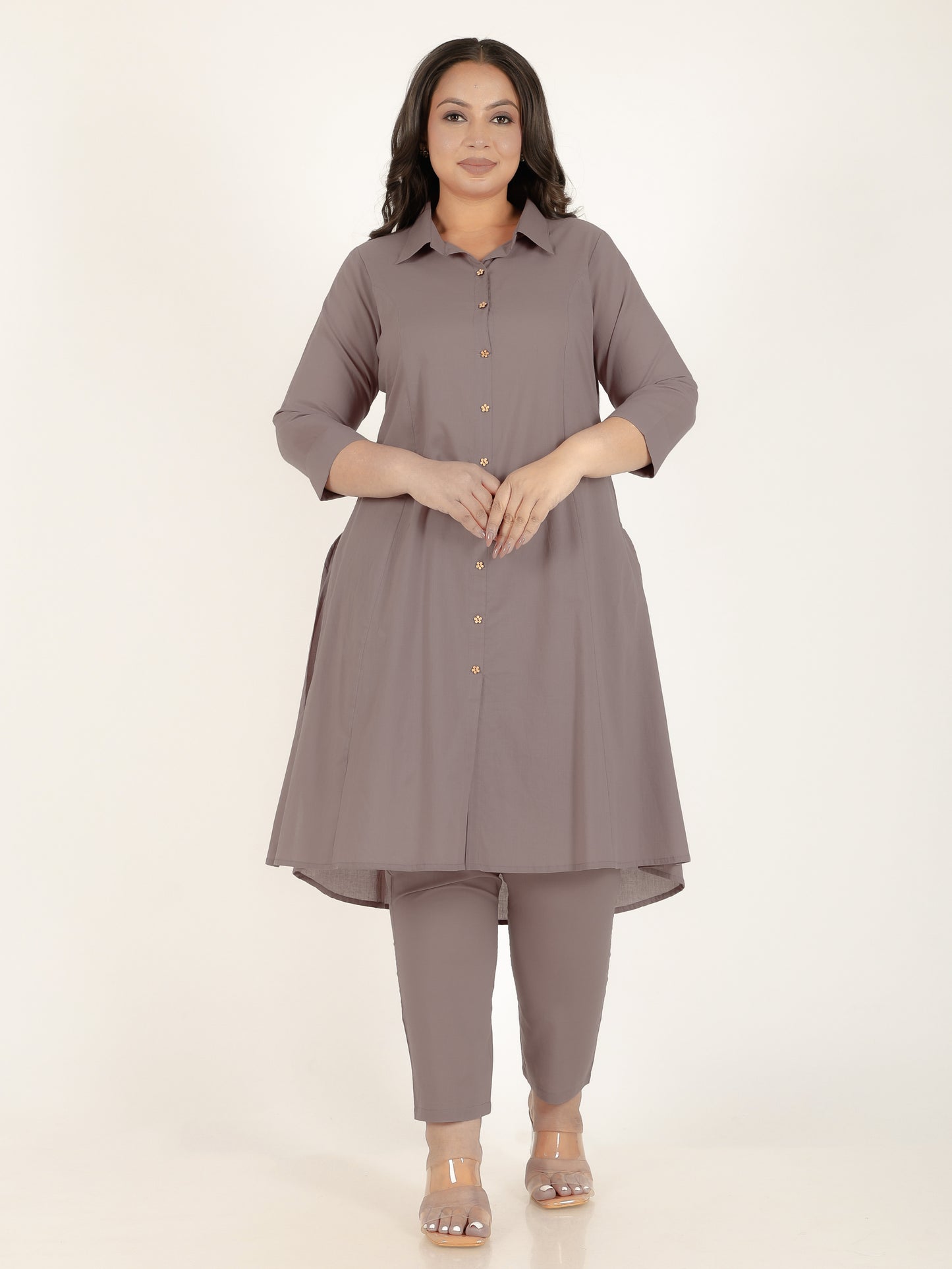 Soft Cotton Solid High Low Brown Kurta