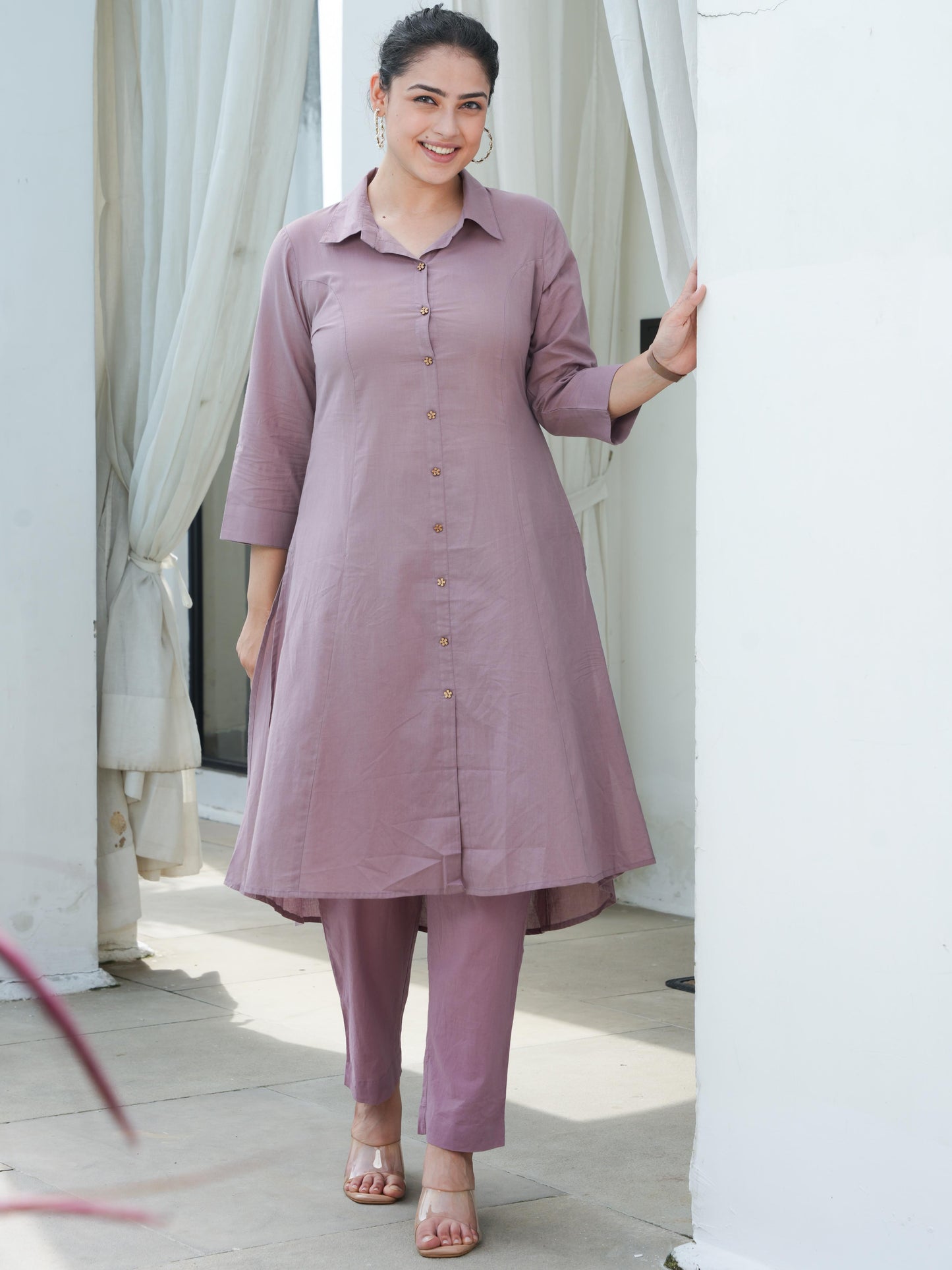 Soft Cotton Solid High Low Dusty Purple Kurta