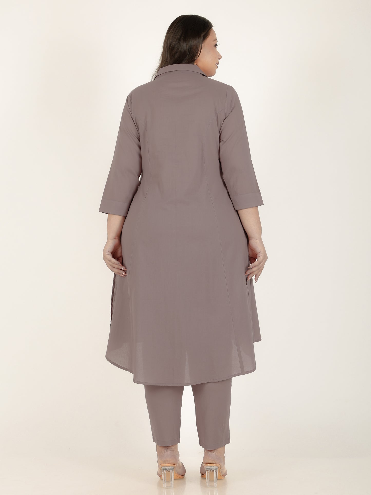 Soft Cotton Solid High Low Brown Kurta