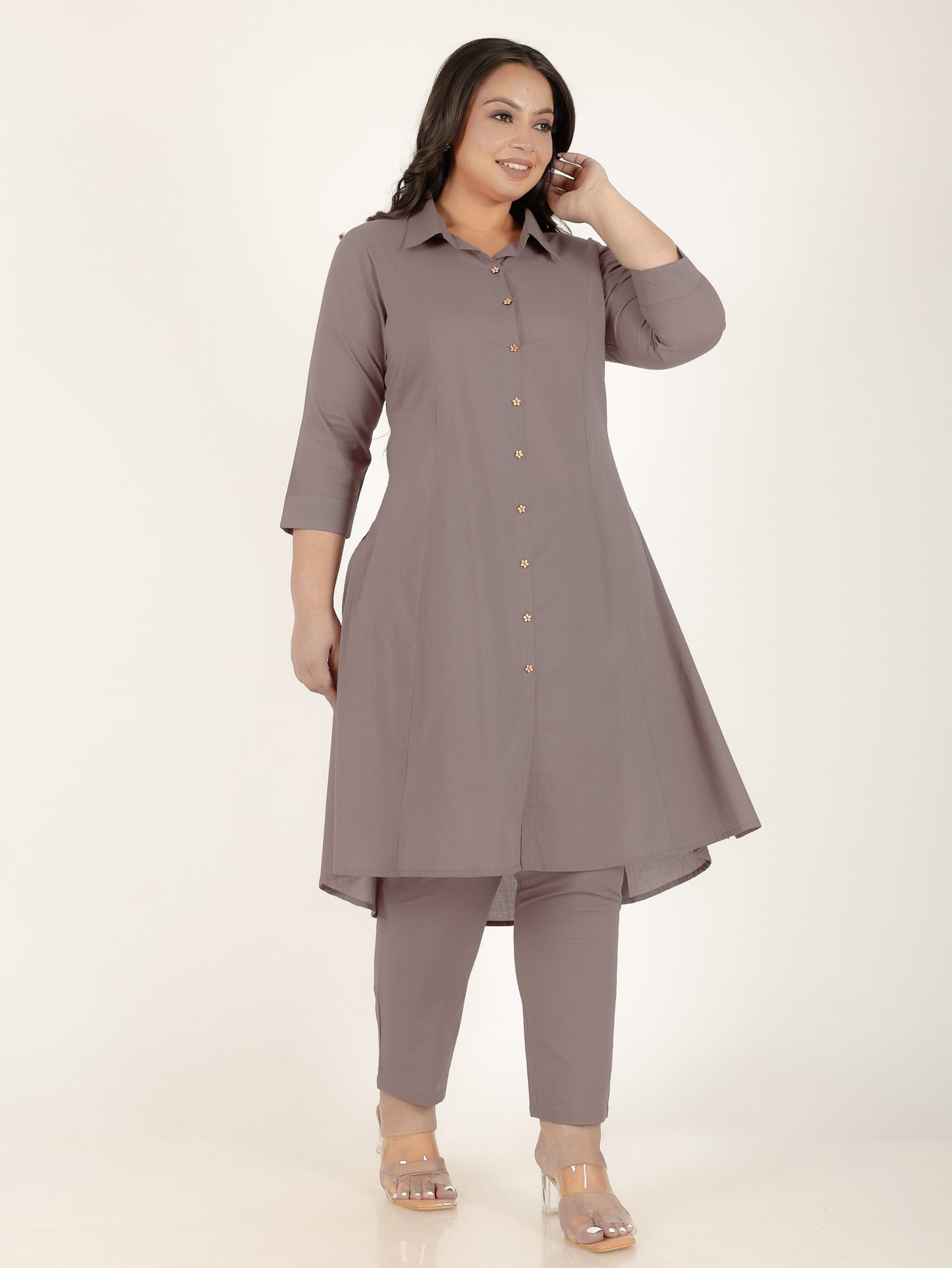 Soft Cotton Solid High Low Brown Kurta