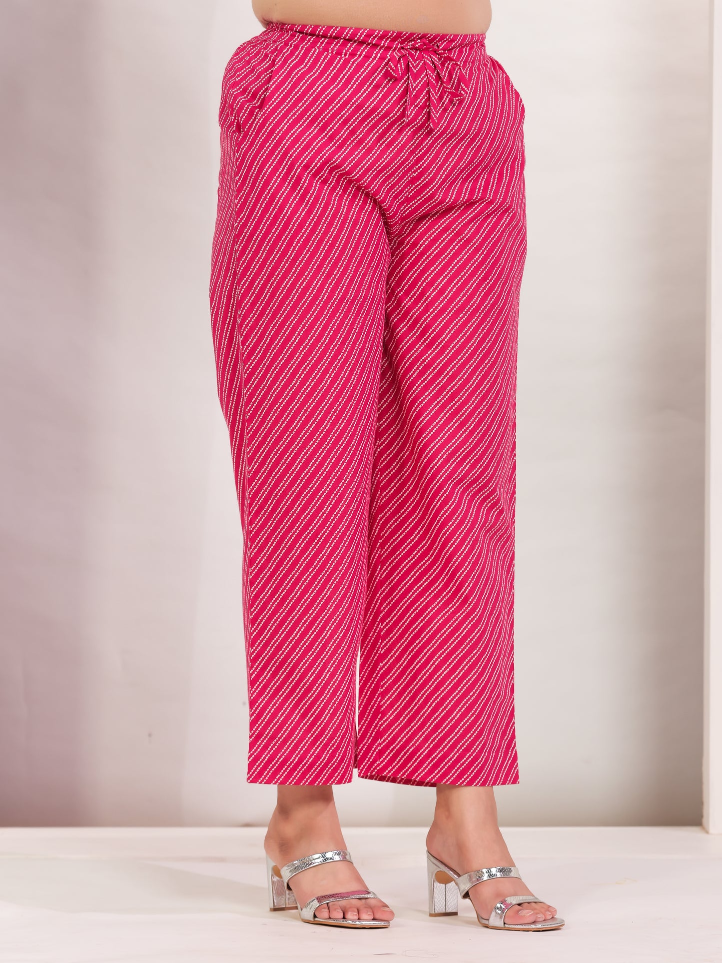 Soft Cotton Bandhani Pink Straight Trousers