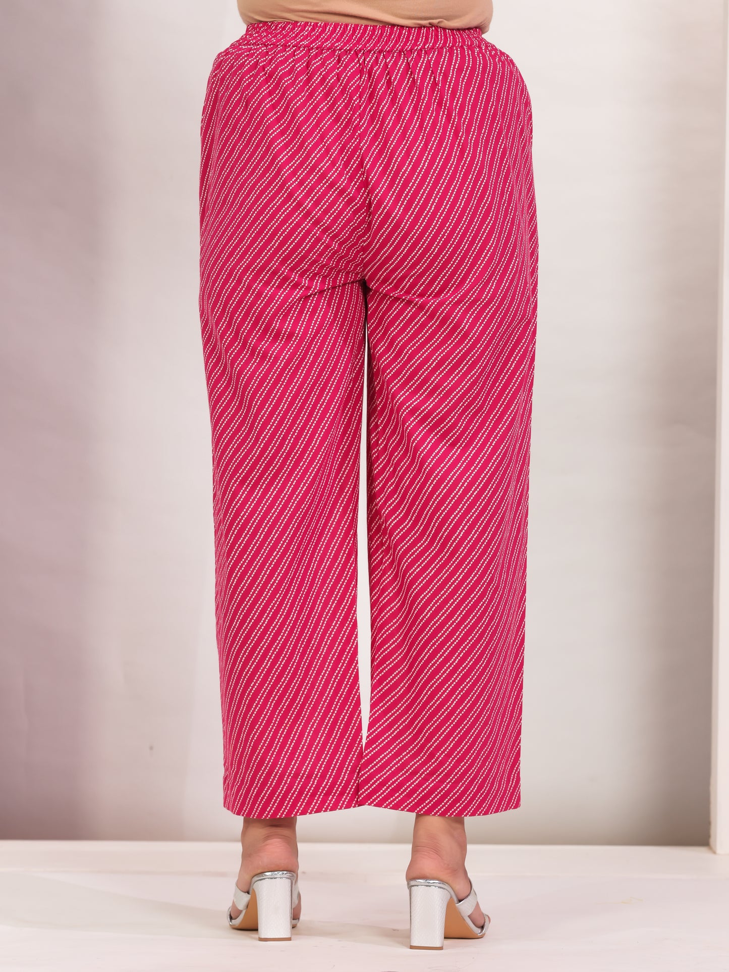 Soft Cotton Bandhani Pink Straight Trousers
