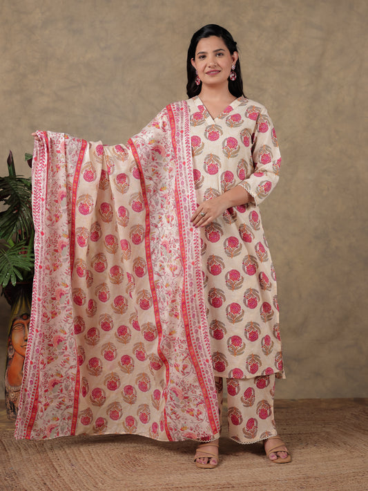 Cotton Voile Floral Off White Dupatta
