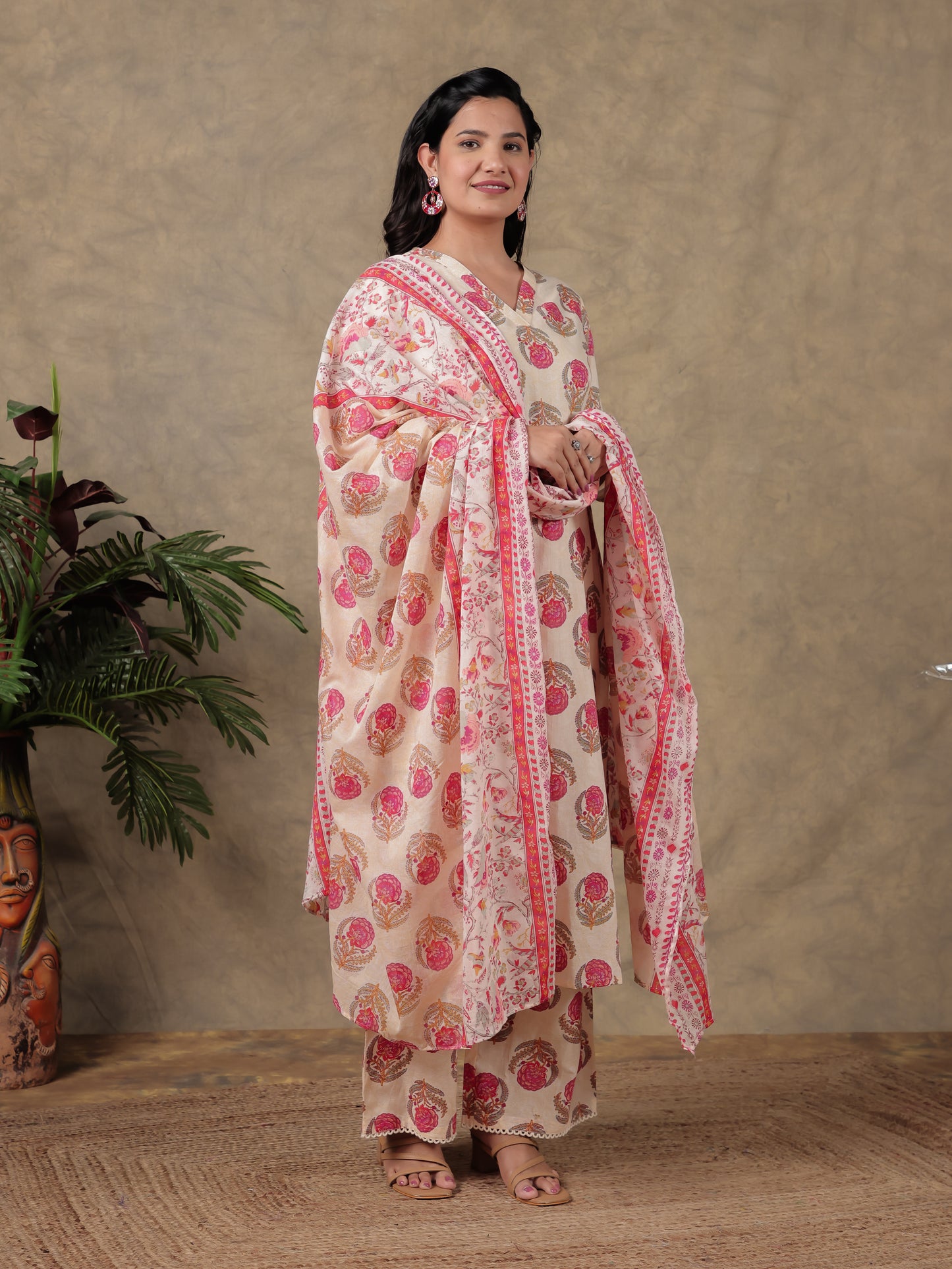 Cotton Voile Floral Off White Dupatta