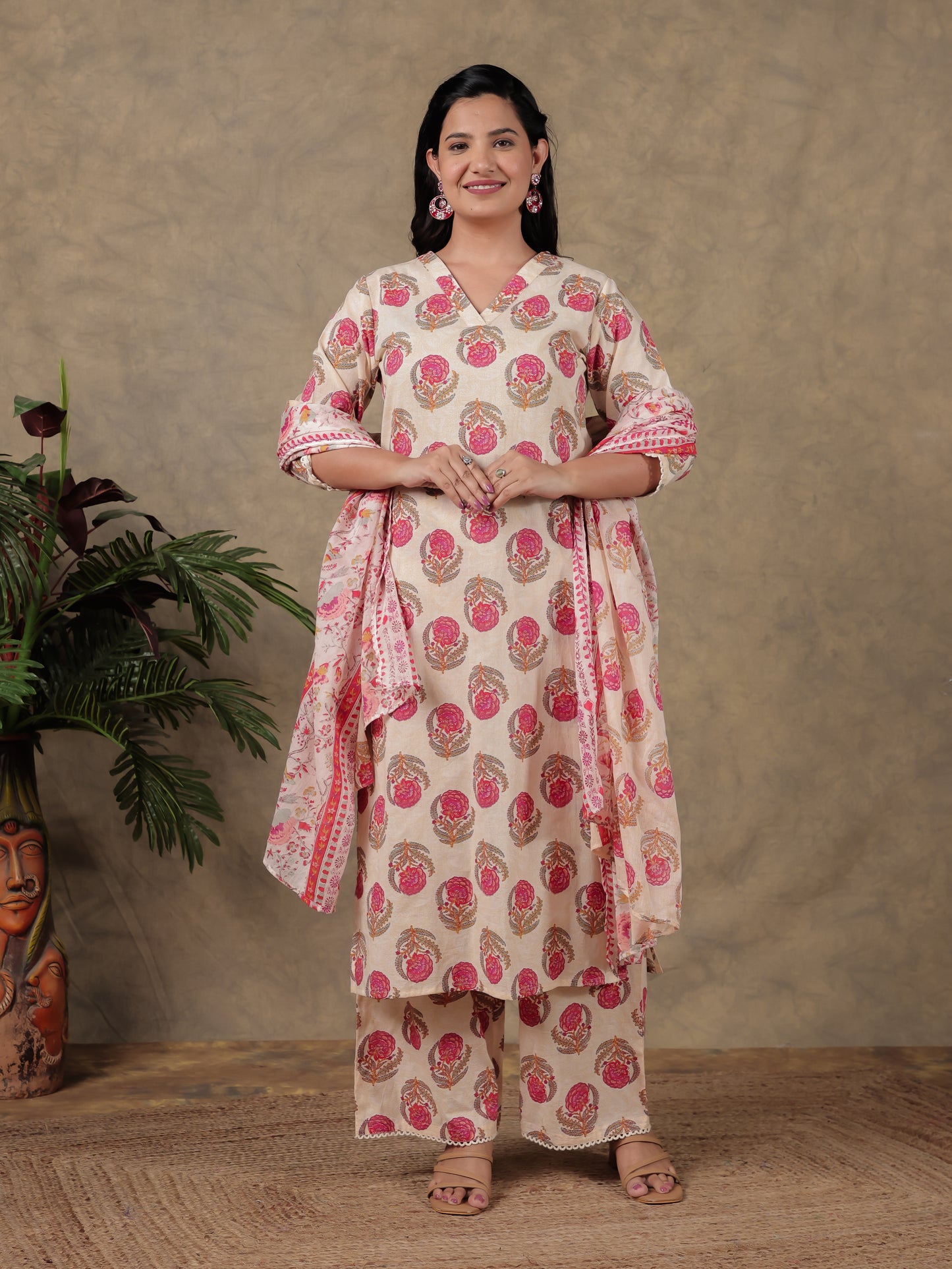 Cotton Voile Floral Off White Dupatta