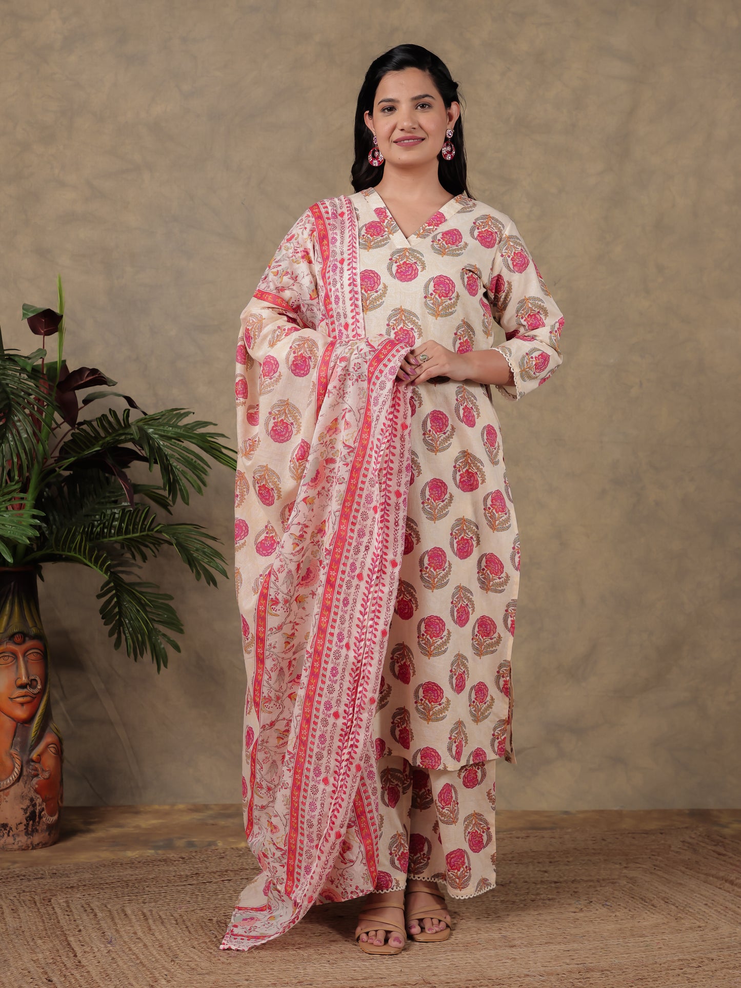 Cotton Voile Floral Off White Dupatta