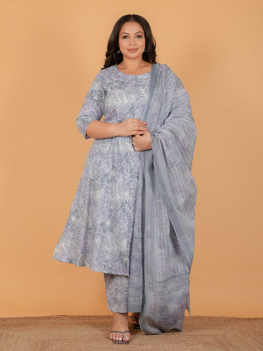 Cotton Voile Striped Grey Dupatta