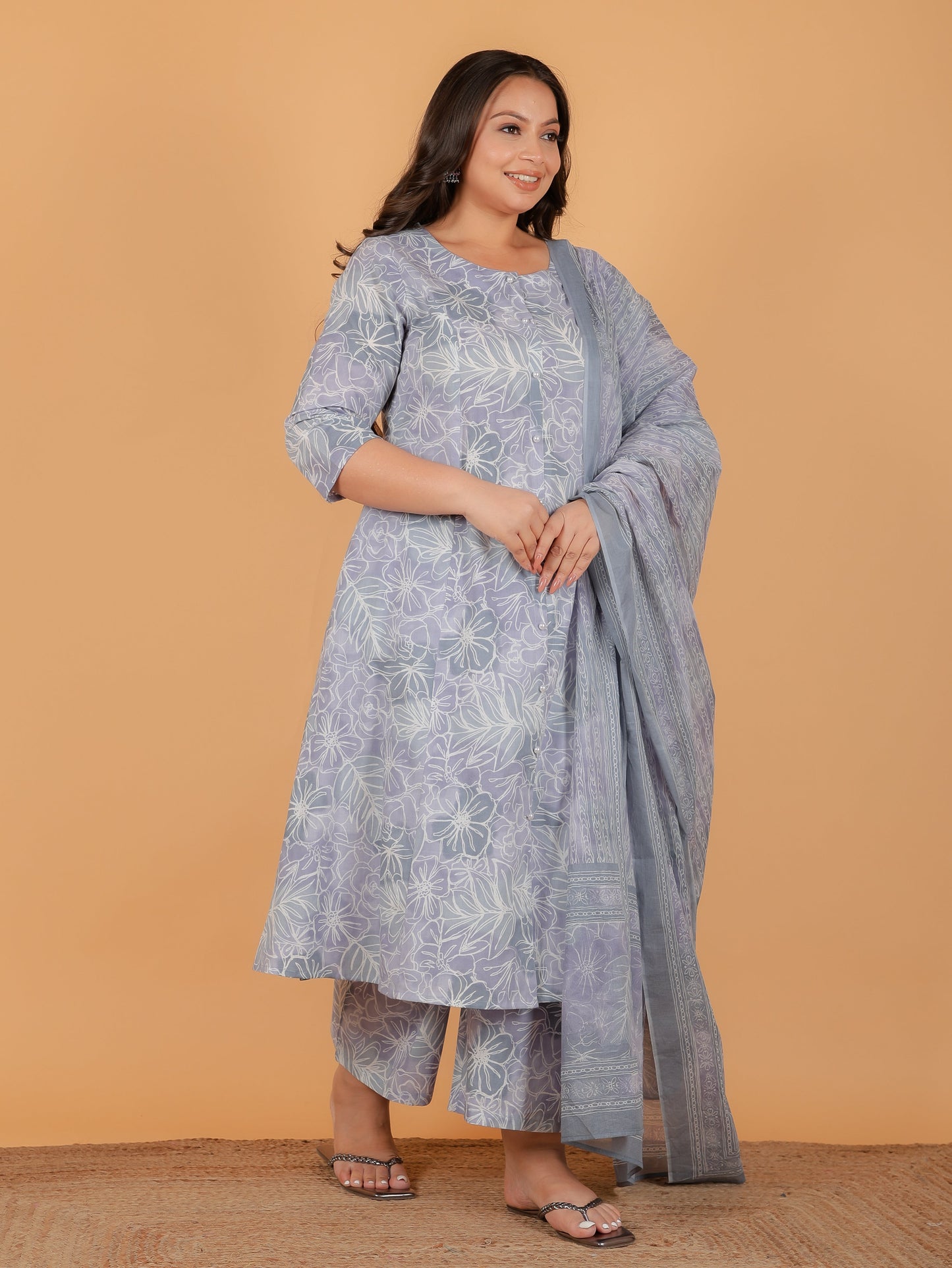 Cotton Voile Striped Grey Dupatta