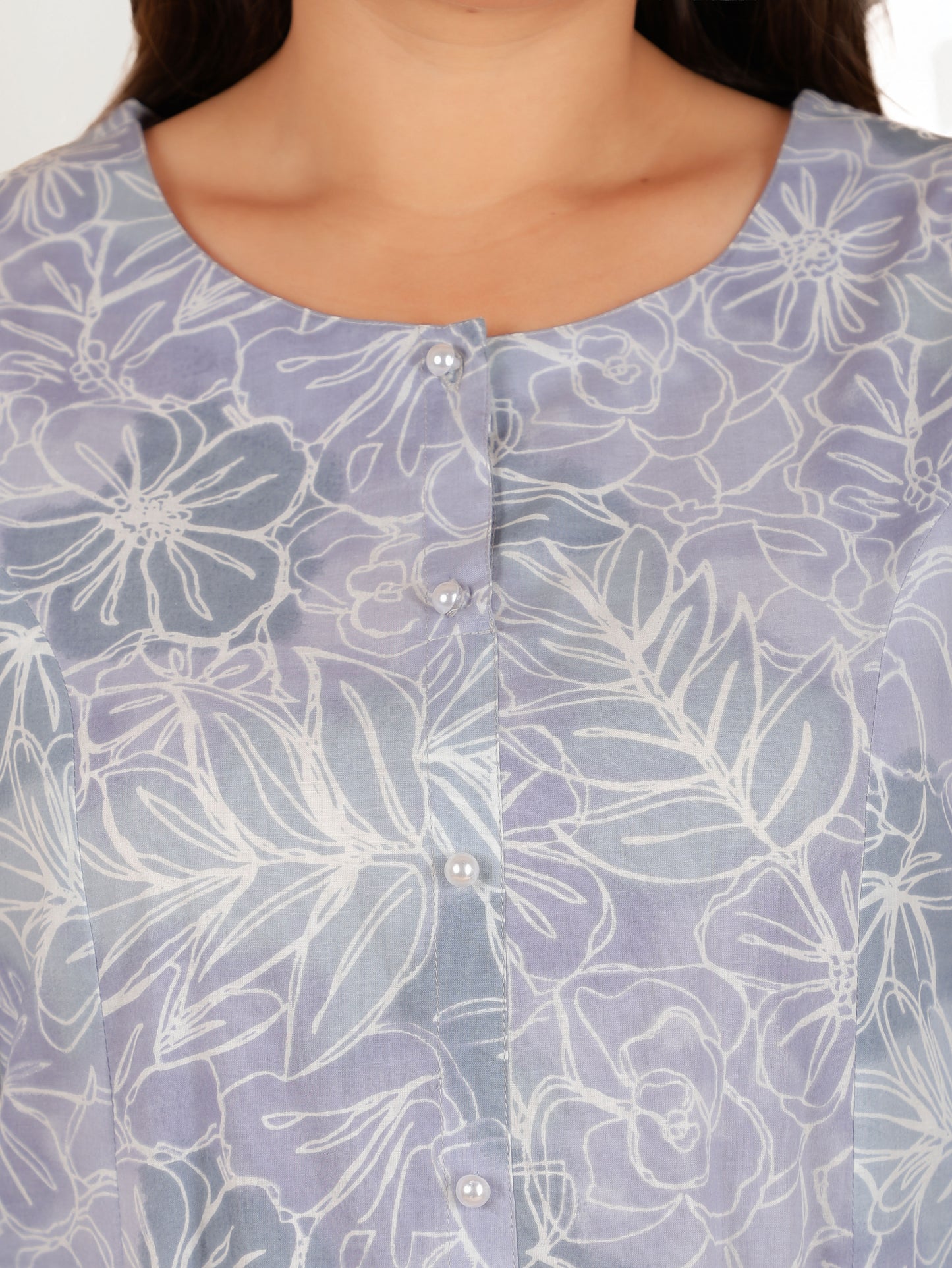 Soft Cotton Floral Flared Grey Kurta