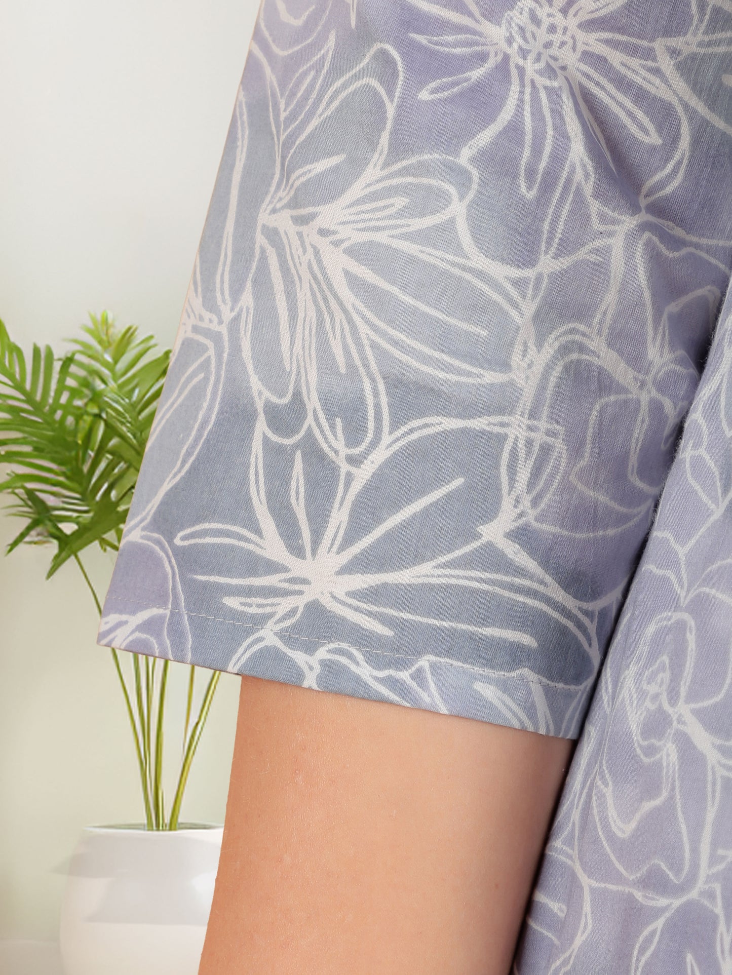 Soft Cotton Floral Flared Grey Kurta