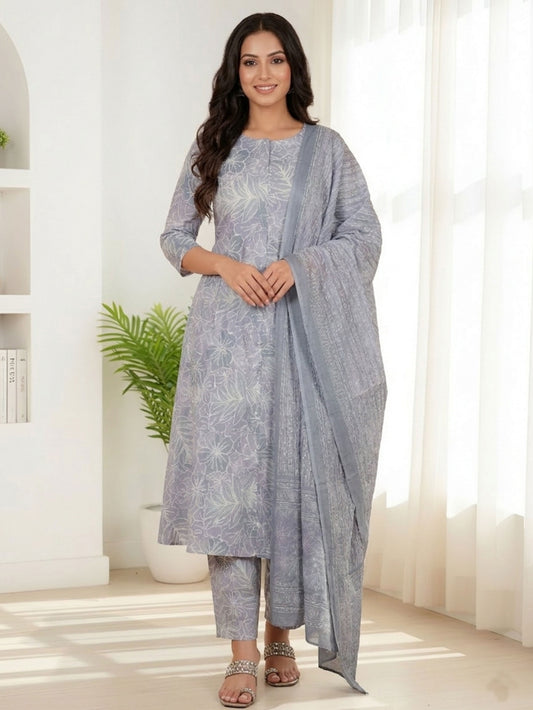 Cotton Voile Striped Grey Dupatta