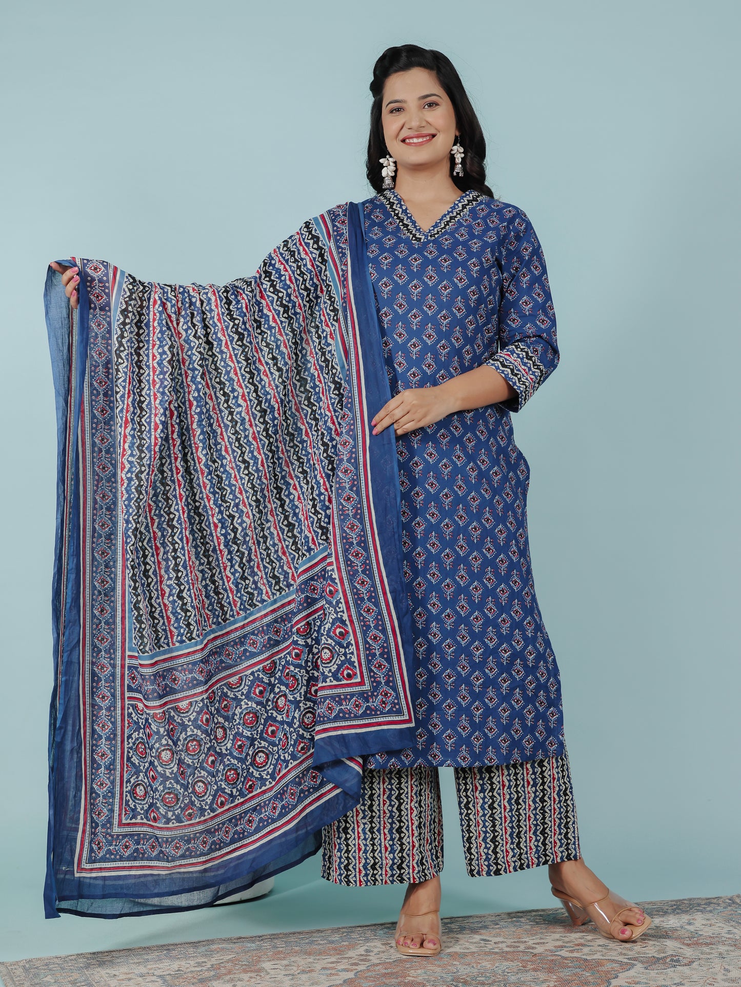 Cotton Voile Geometric Blue Dupatta