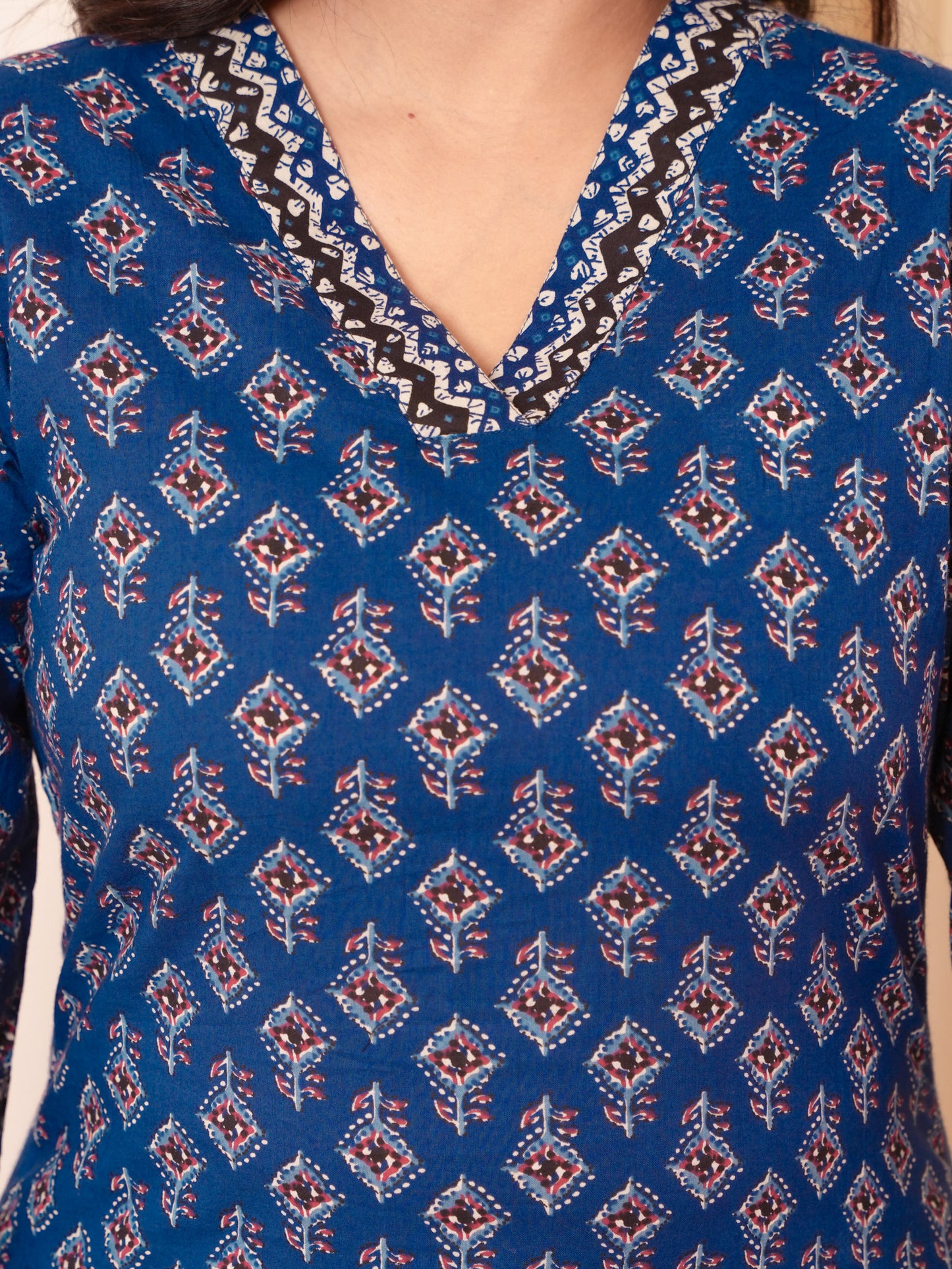 Soft Cotton Geometric A-line Indigo blue Kurta