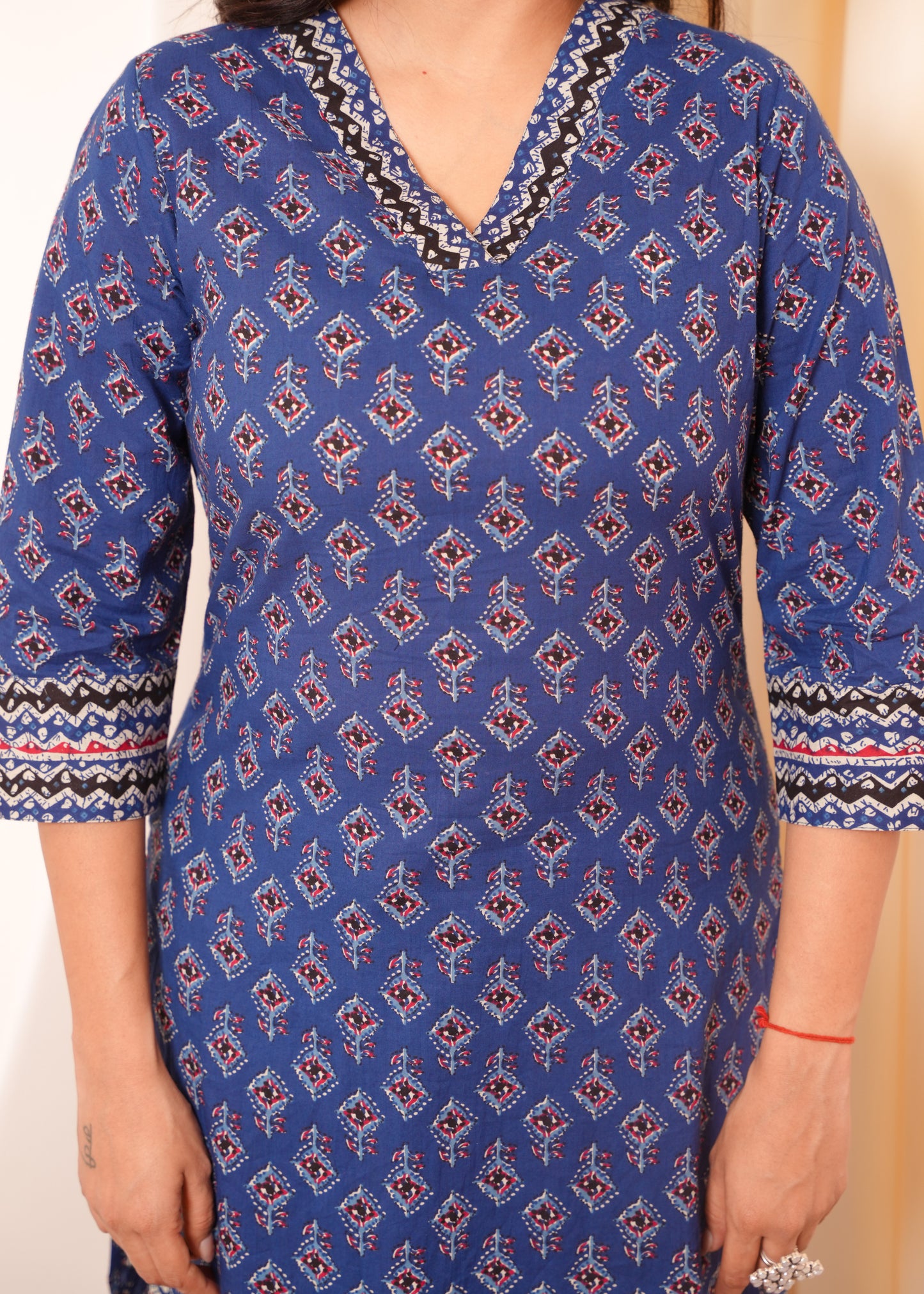 Soft Cotton Geometric A-line Indigo blue Kurta