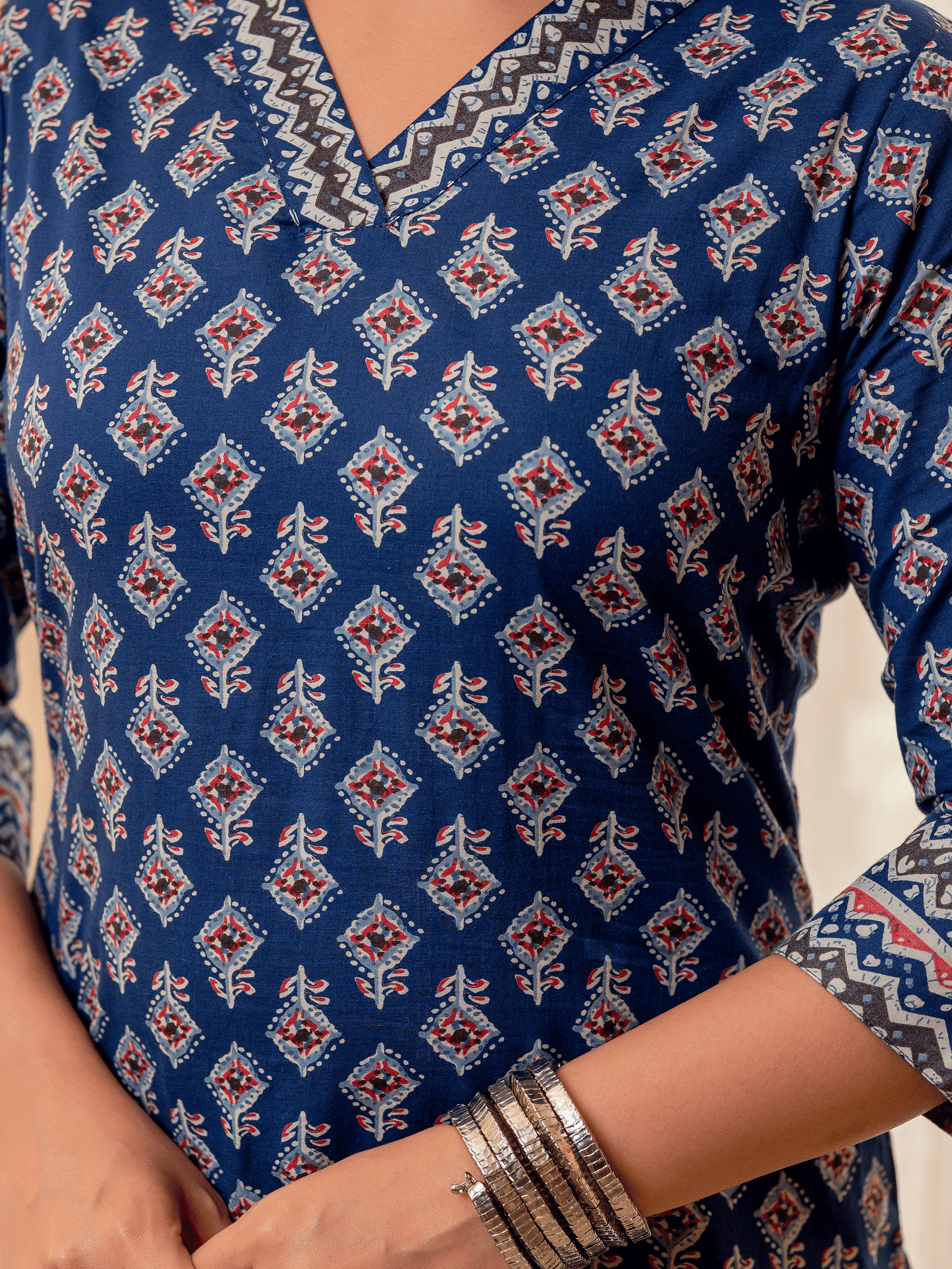 Soft Cotton Geometric A-line Indigo blue Kurta