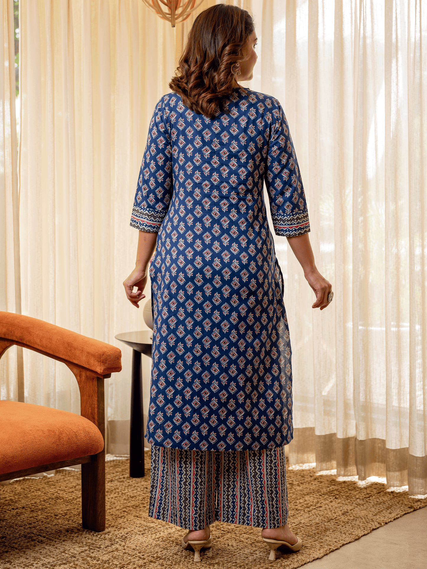 Soft Cotton Geometric A-line Indigo blue Kurta