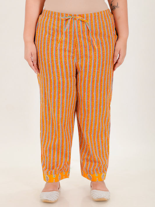 Soft Cotton Striped Yellow Straight Trousers
