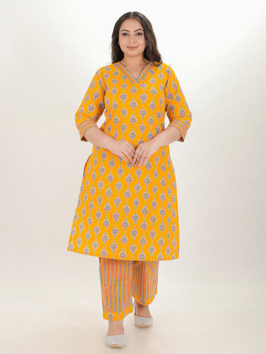 Soft Cotton Butti Straight Yellow Kurta