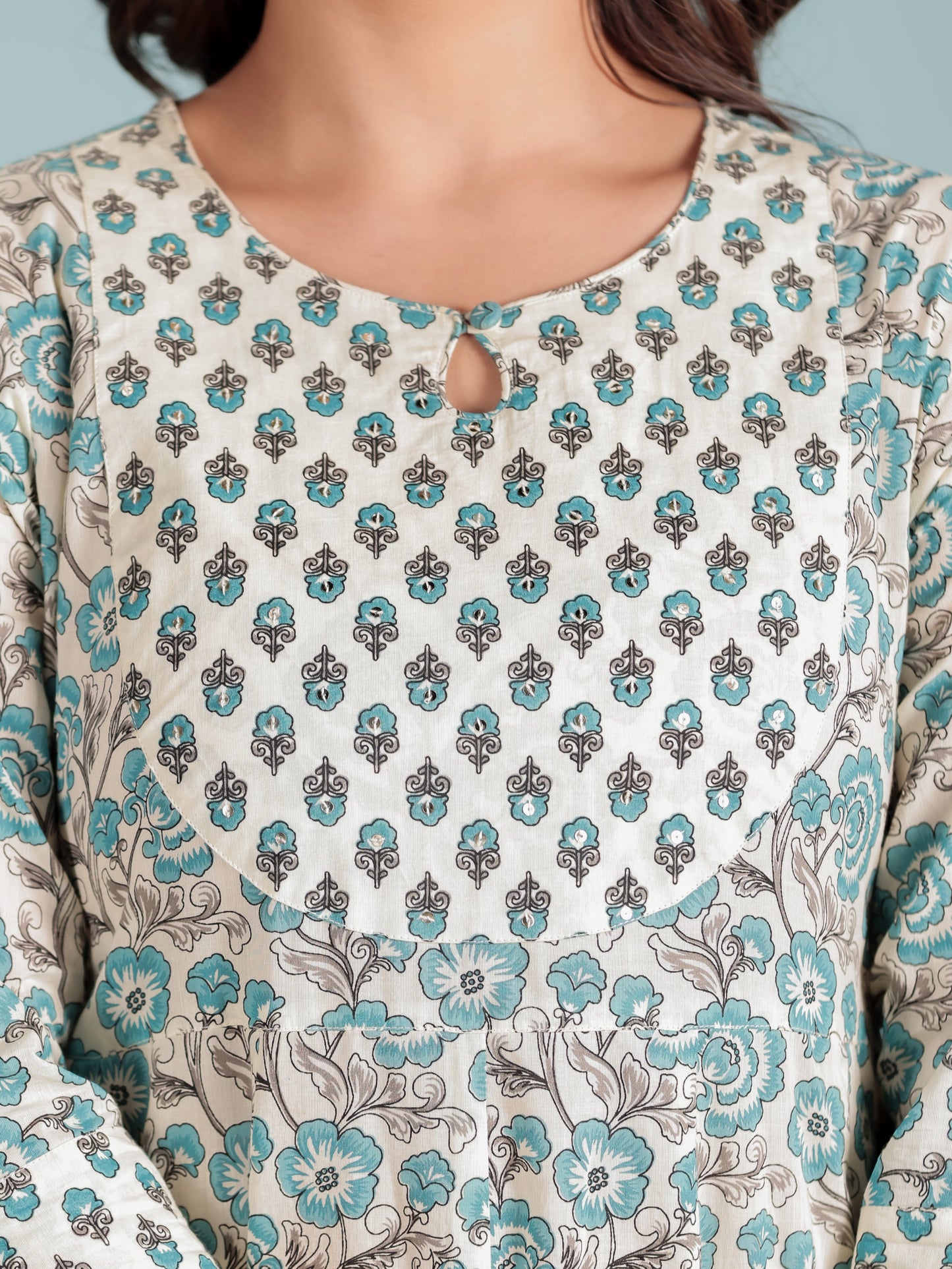 Soft Cotton Floral Anarkali Off-White Kurta