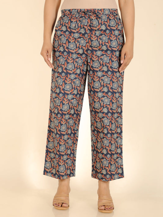 Soft Cotton Floral Blue Tapered Trousers