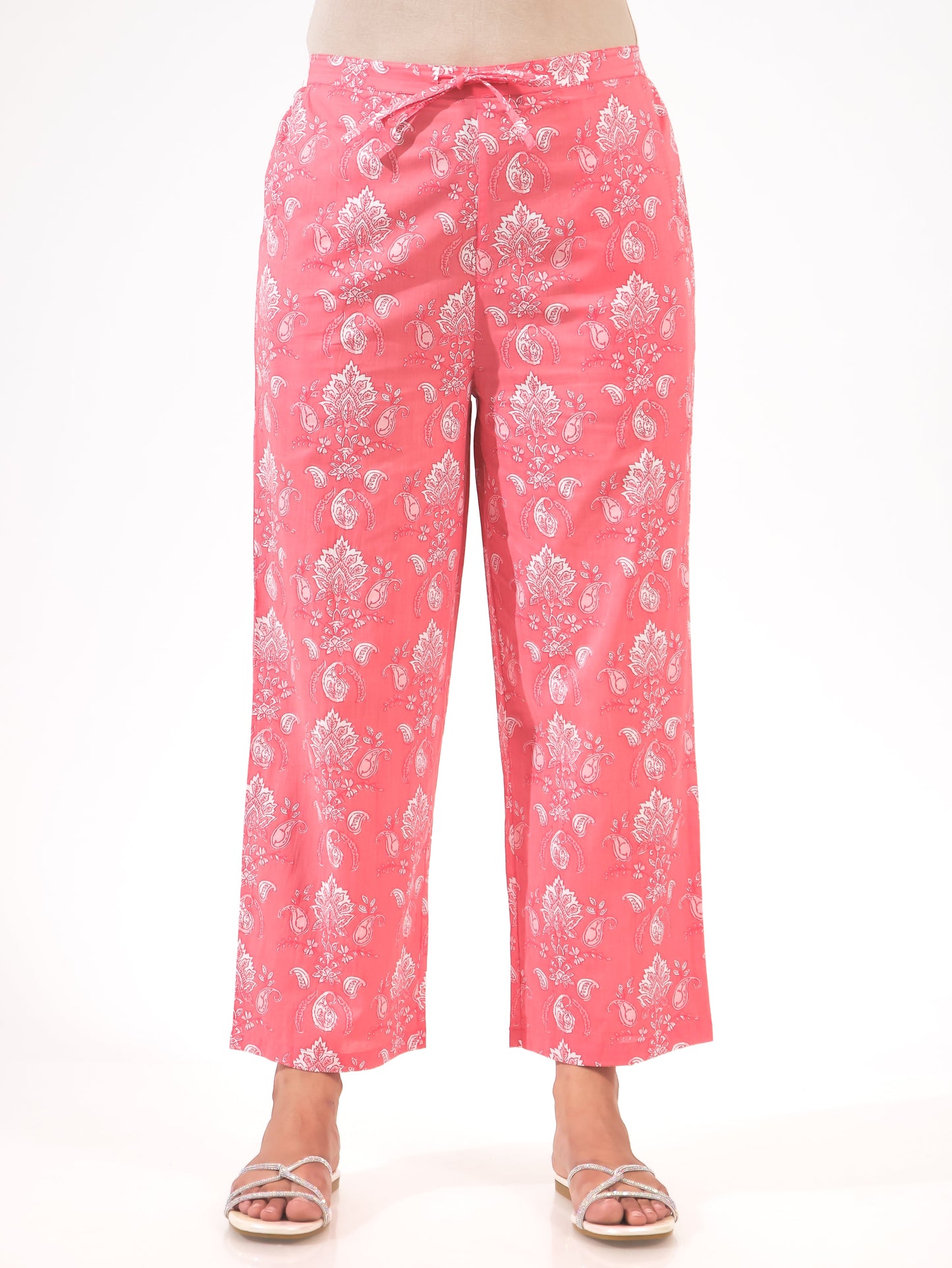 Soft Cotton Paisley Pink Straight Trousers