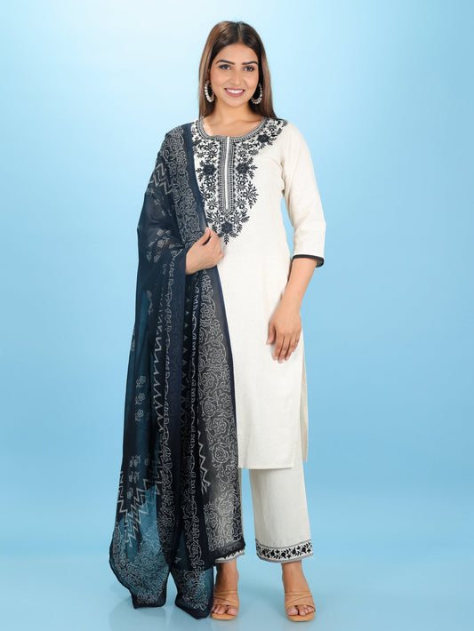Cotton Voile Block Print Navy Blue Dupatta