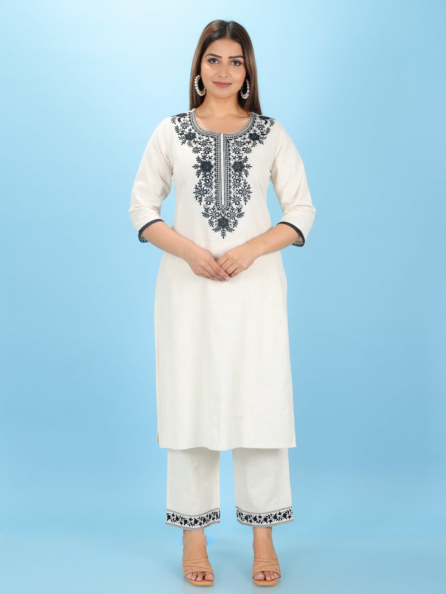 Linen Cotton Solid Straight Off-White Kurta