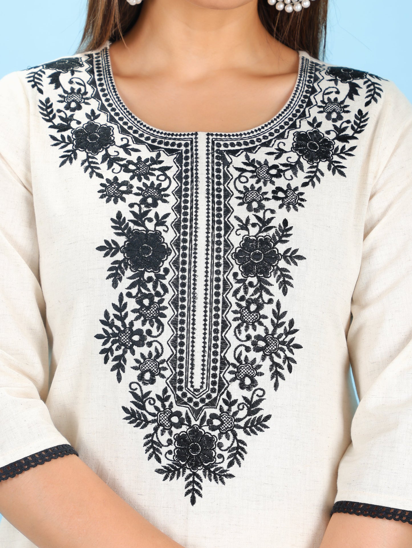 Linen Cotton Solid Straight Off-White Kurta