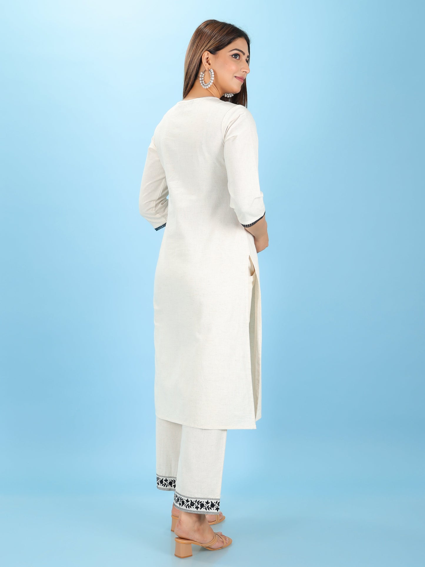 Linen Cotton Solid Straight Off-White Kurta