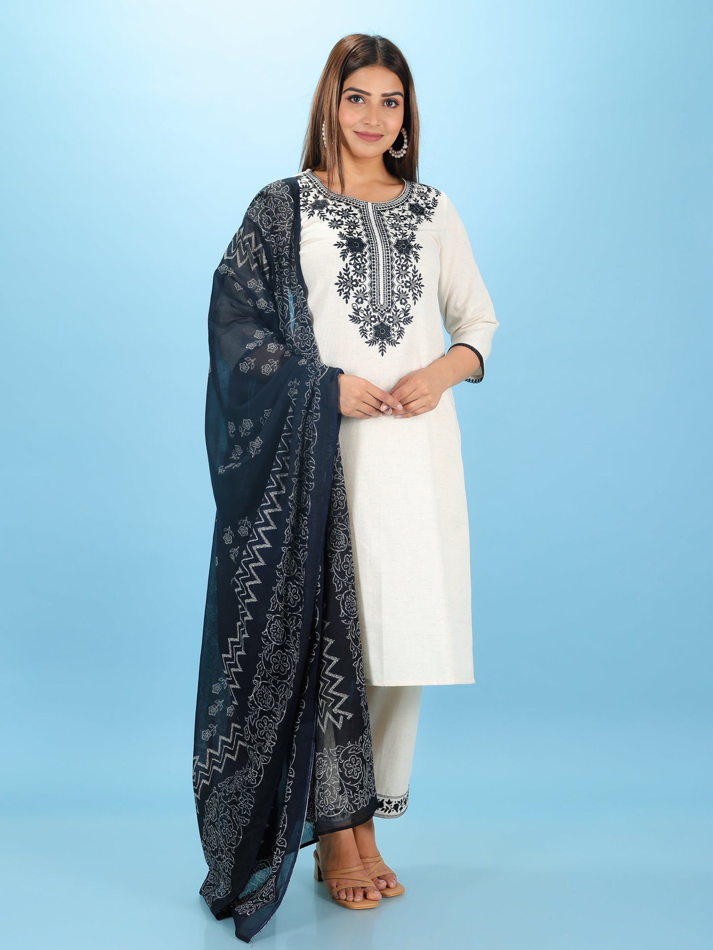 Linen Cotton Solid Straight Off-White Kurta