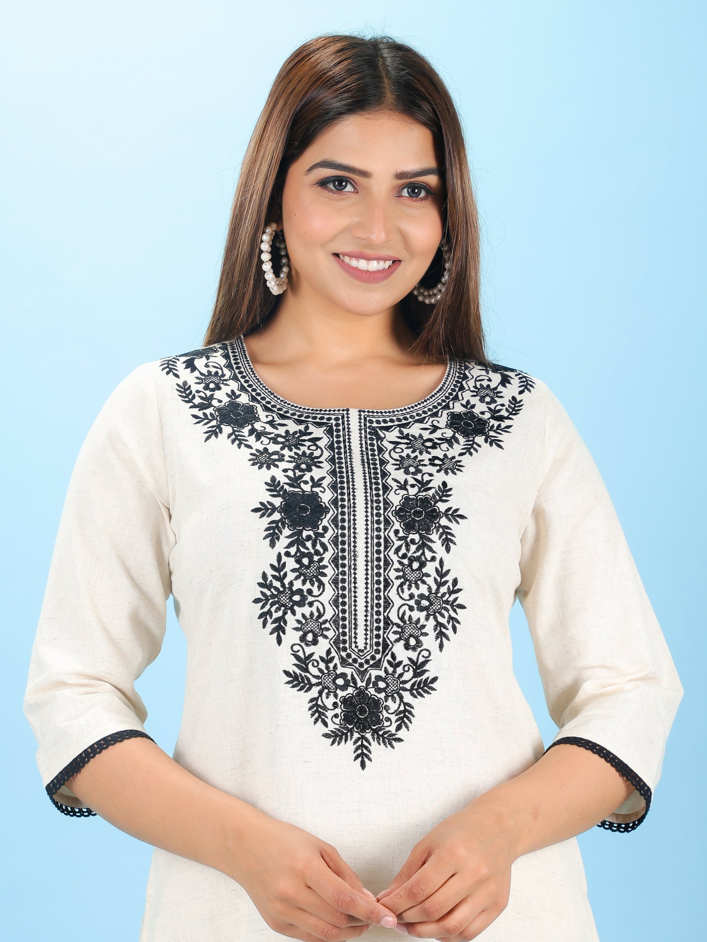 Linen Cotton Solid Straight Off-White Kurta