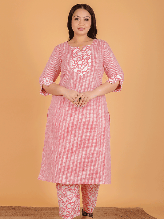 Soft Cotton Striped Straight Pink Kurta