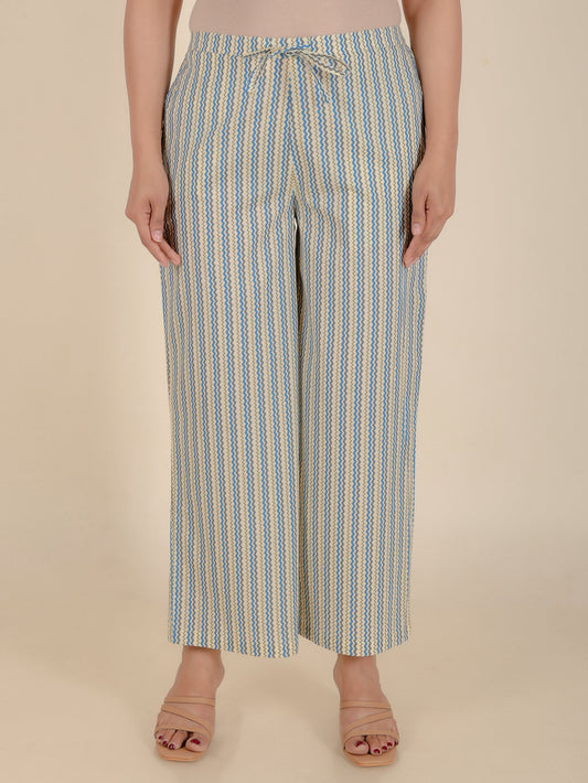 Soft Cotton Chevron Off-White Palazzo