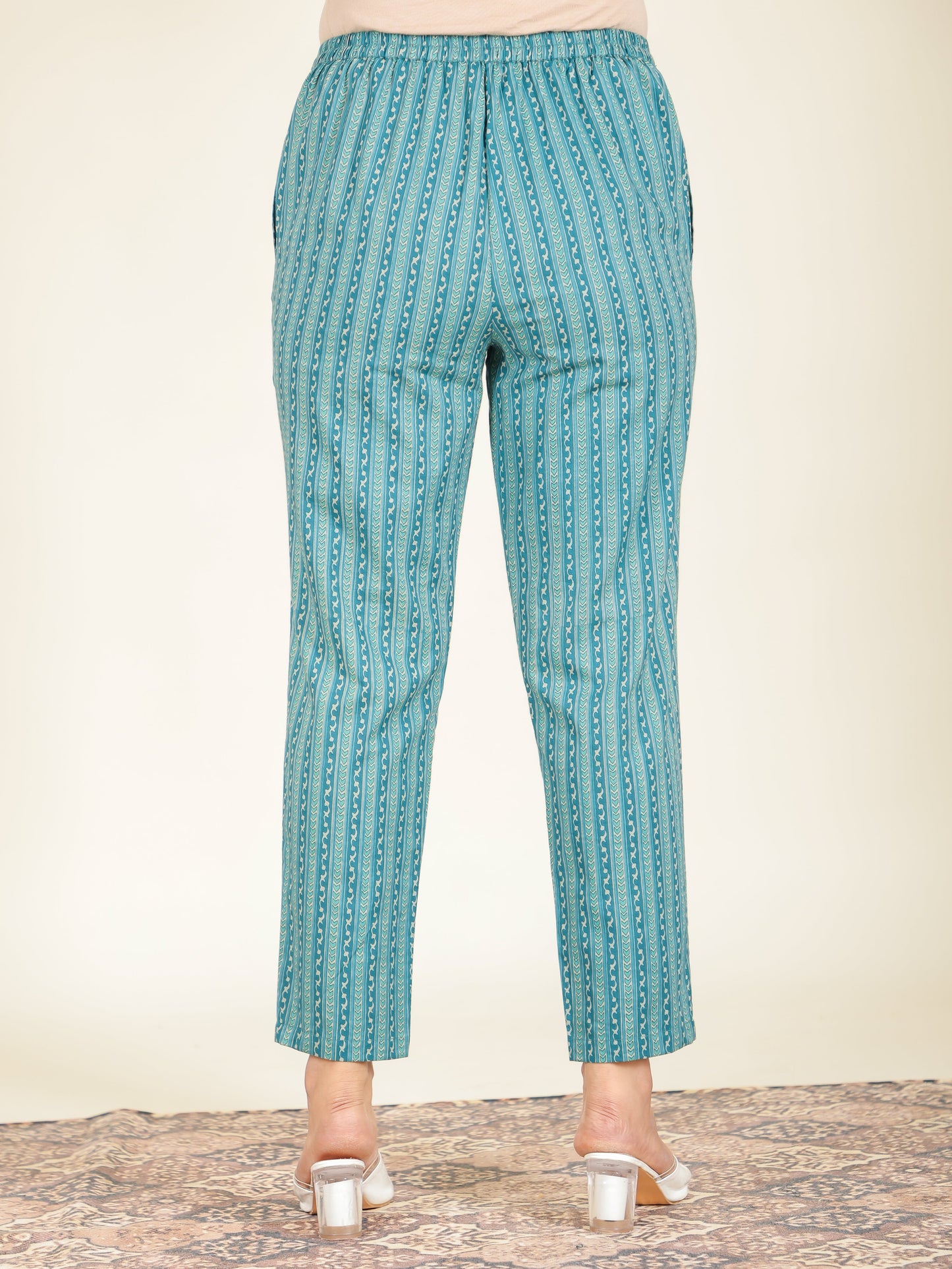 Soft Cotton Striped Teal Tapered Trousers