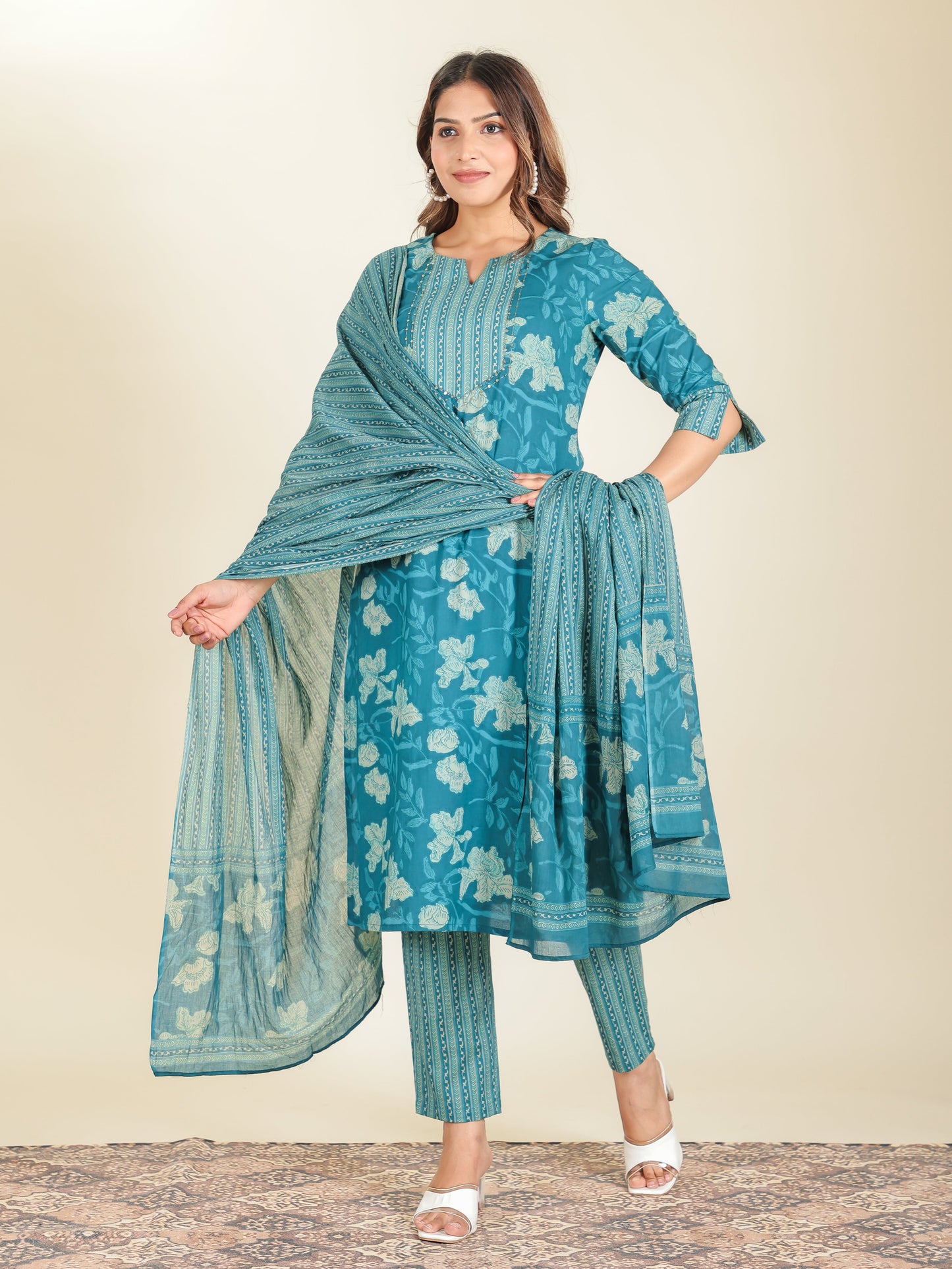 Cotton Voile Striped Teal Dupatta