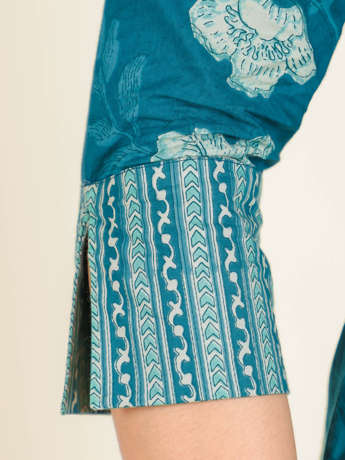 Soft Cotton Floral Straight Teal Kurta
