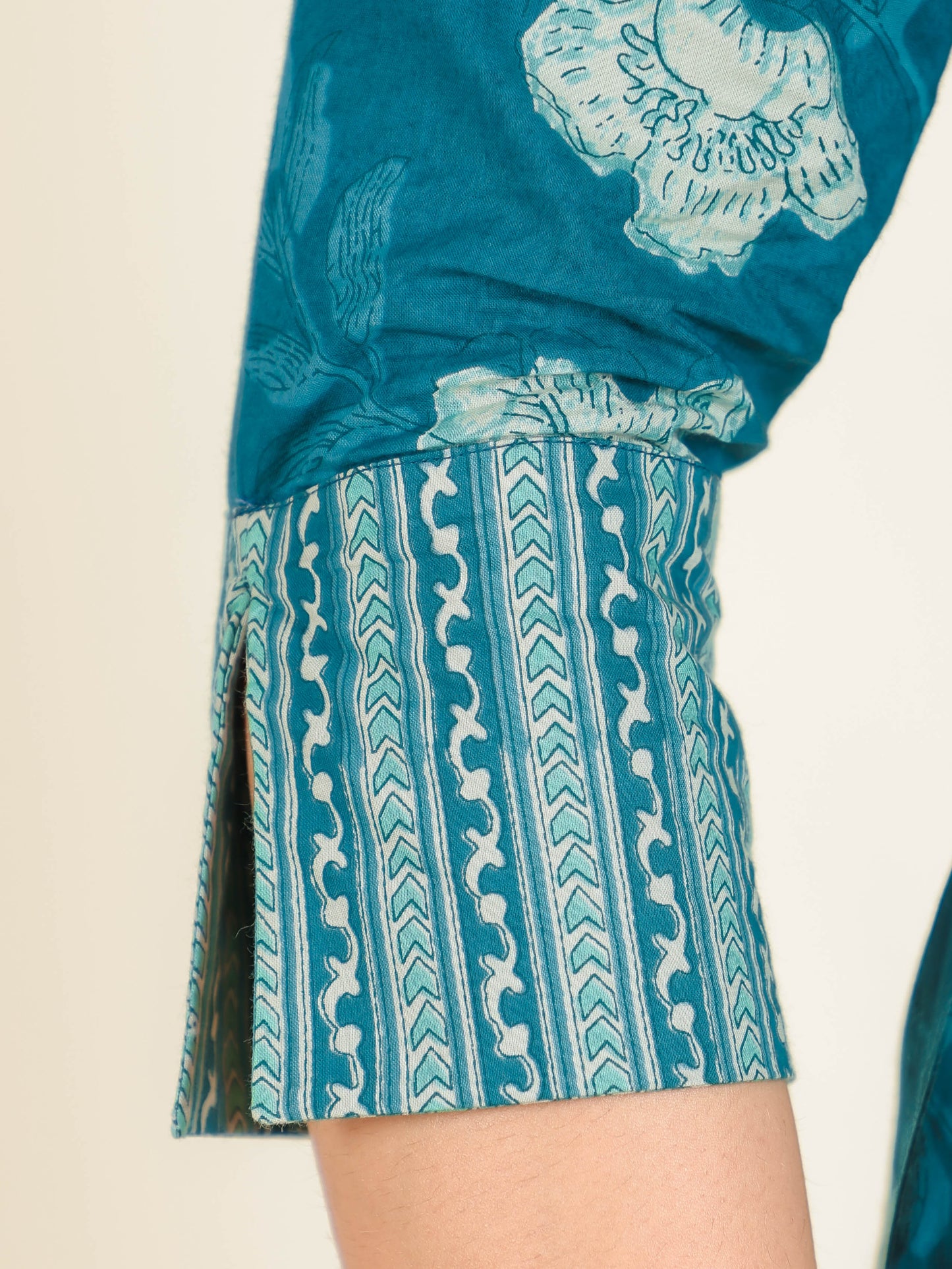 Soft Cotton Floral Straight Teal Kurta