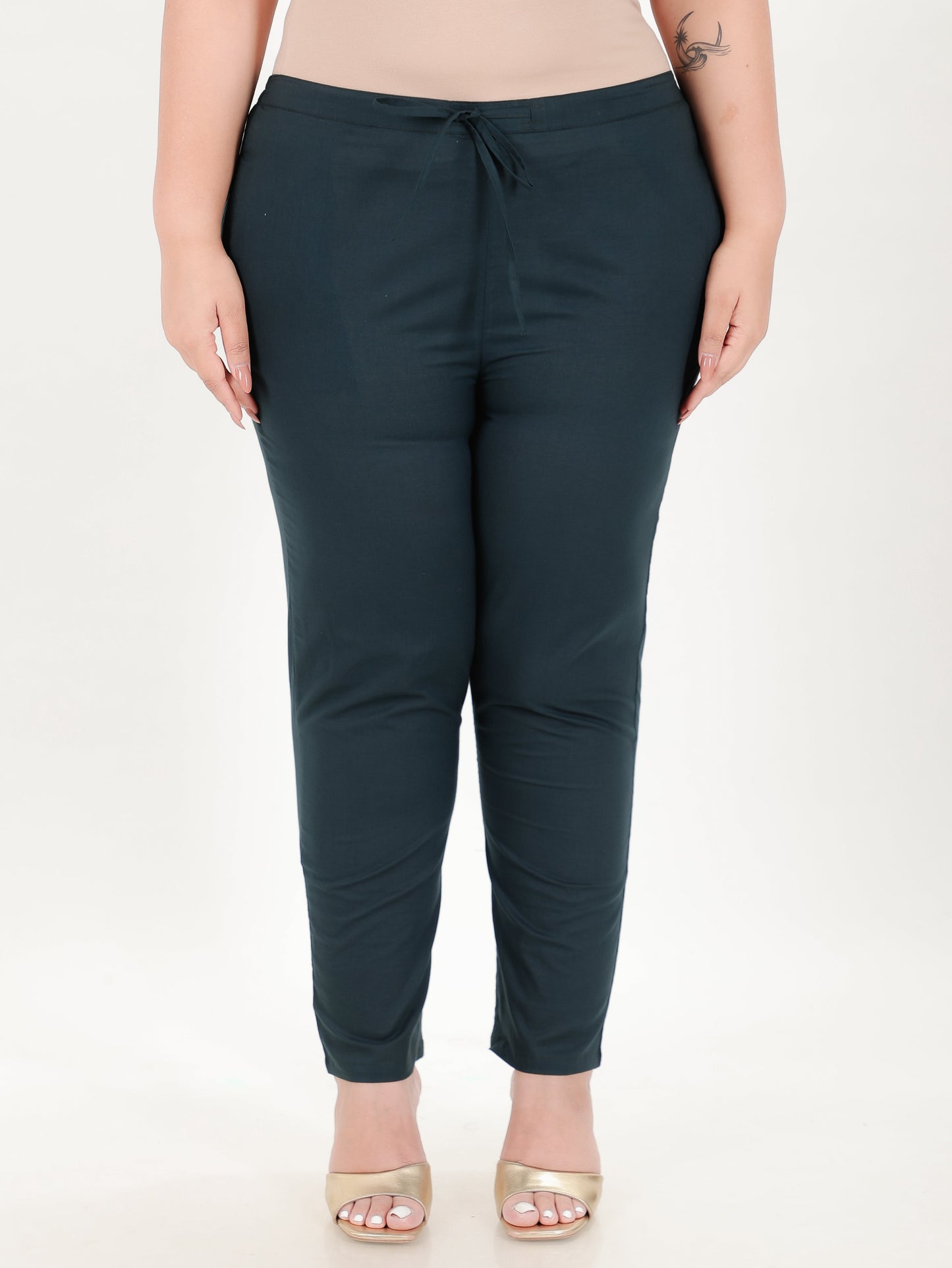 Soft Cotton Solid Green Tapered Trousers