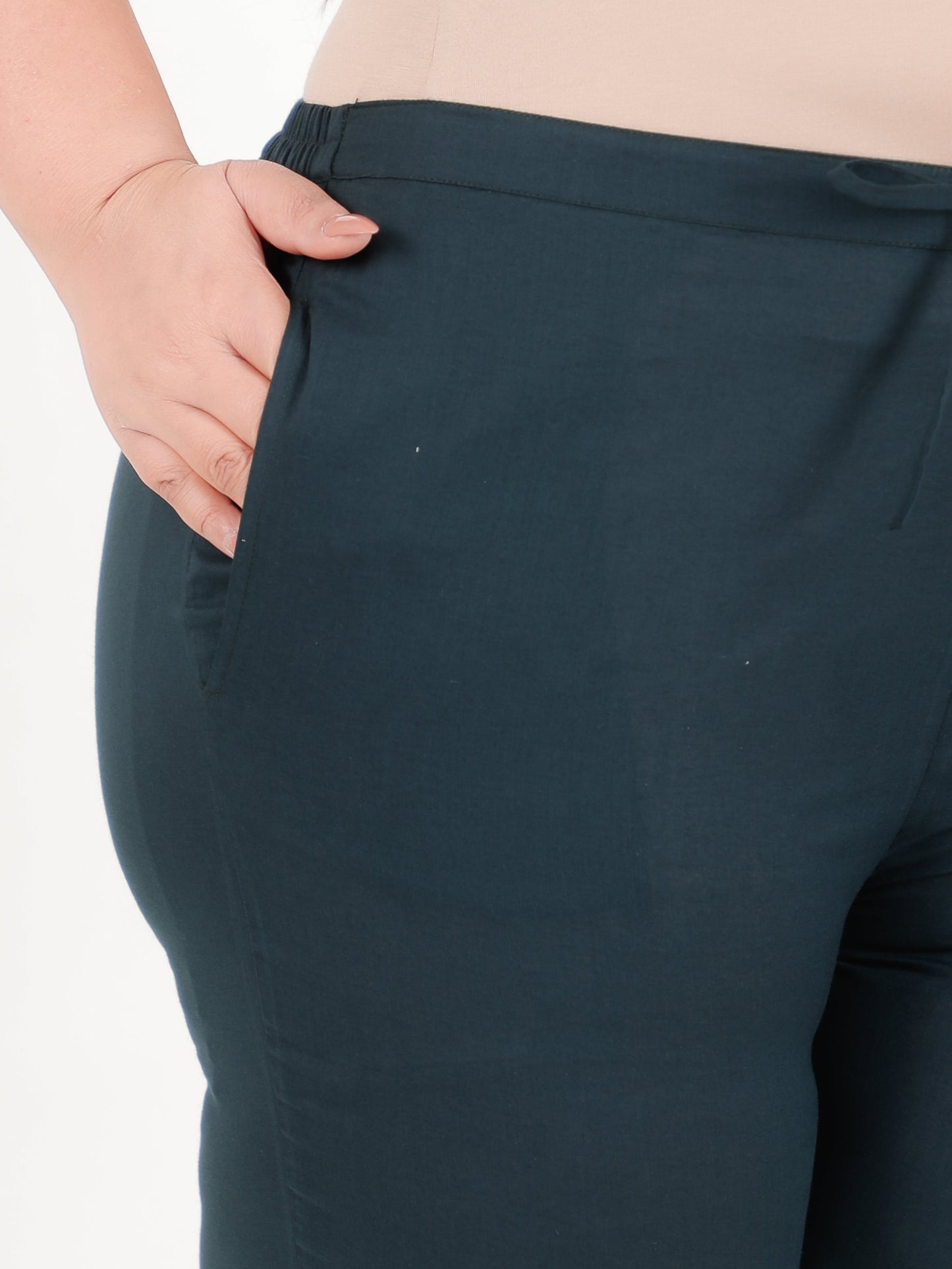 Soft Cotton Solid Green Tapered Trousers