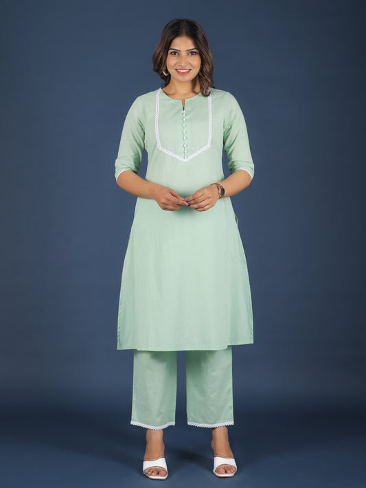 Soft Cotton Solid A-line Green Kurta