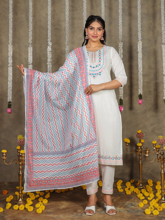 Cotton Voile Striped Off White Dupatta