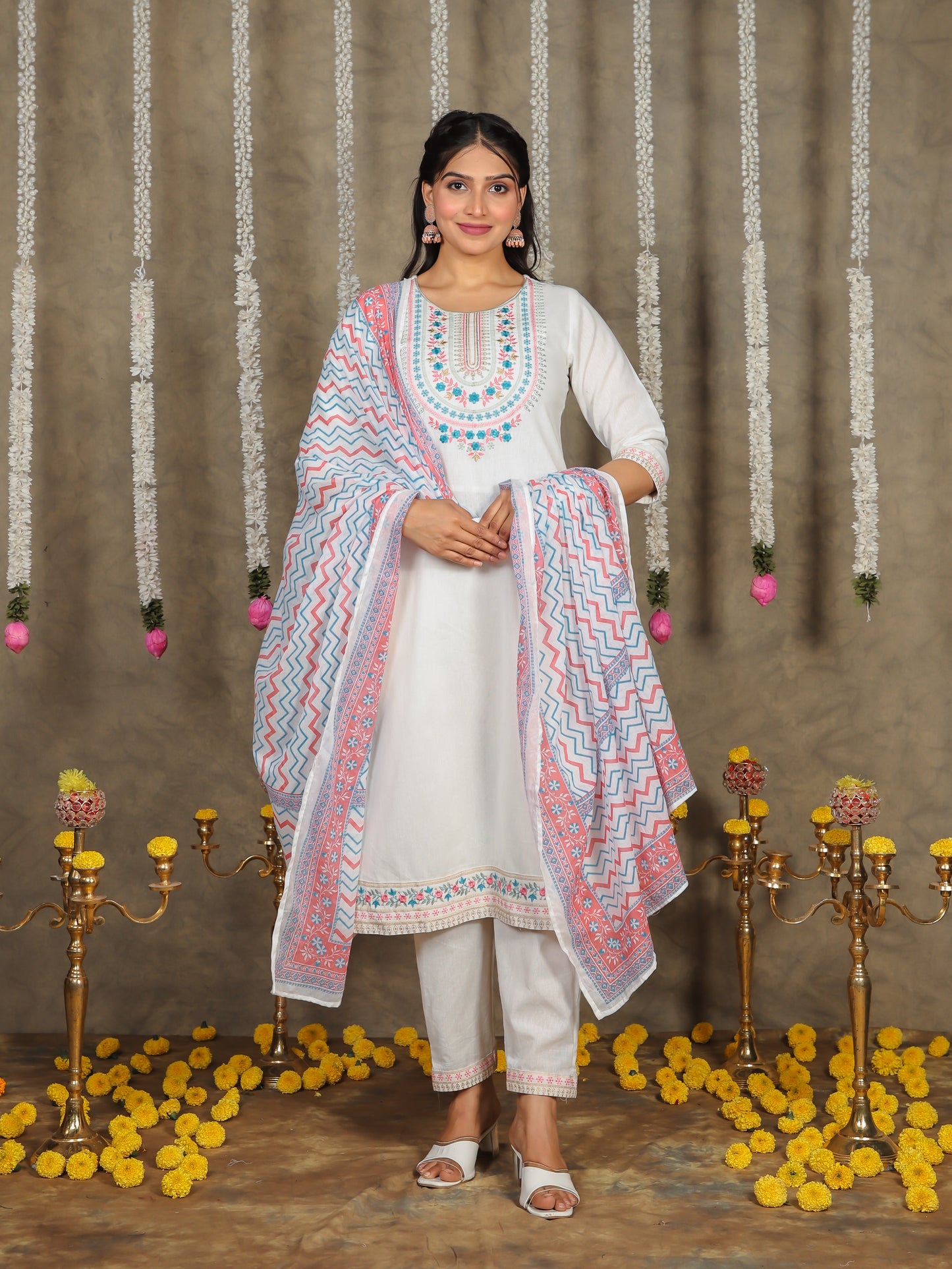 Cotton Voile Striped Off White Dupatta