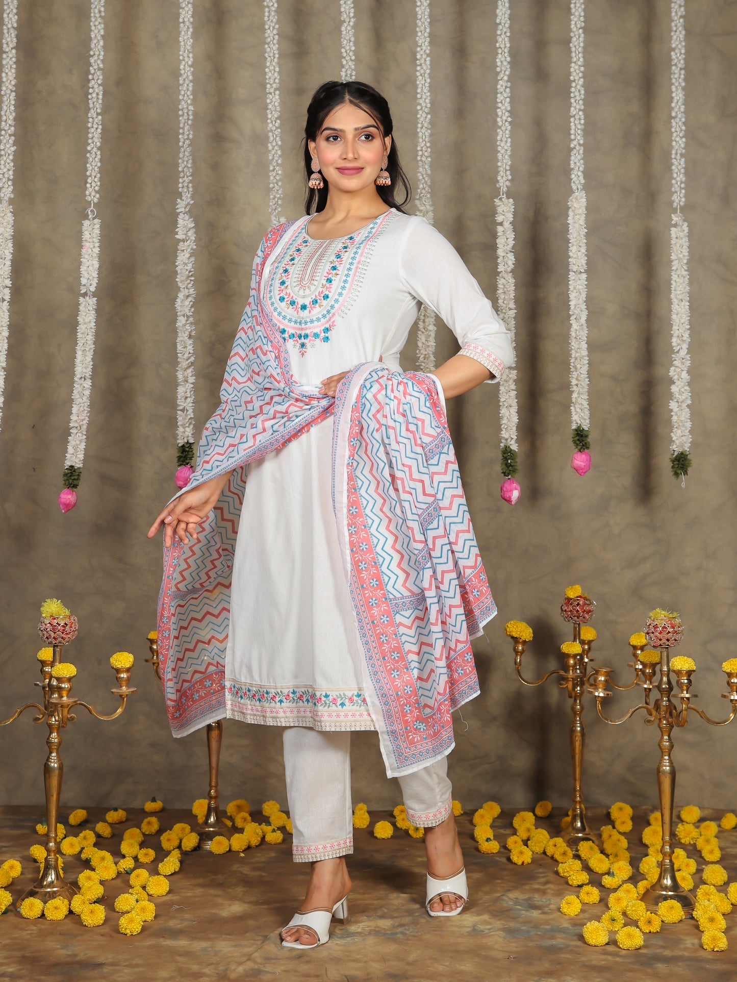 Cotton Voile Striped Off White Dupatta